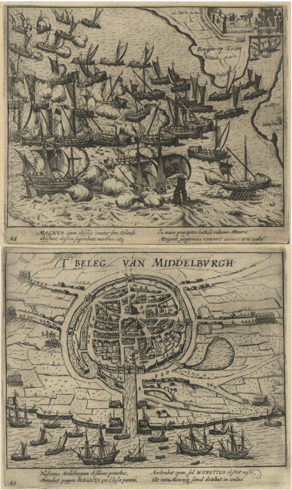 afbeelding van prent Magnus opem obsessis conatur fere, Zelandi  van Frans Hogenberg (Bergen op Zoom)