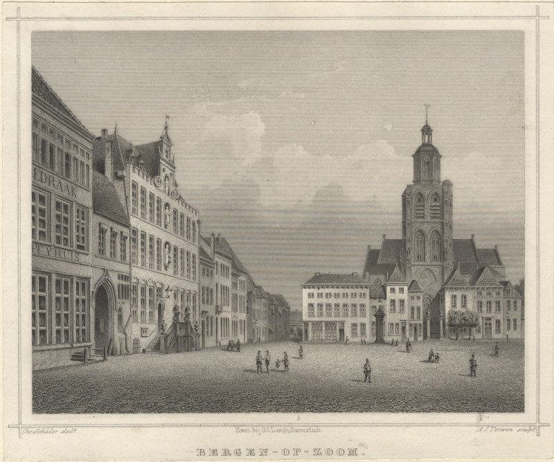 afbeelding van prent Bergen-op-Zoom, De Groote Markt van Chr. Schüler, A.J. Terwen (Bergen op Zoom)