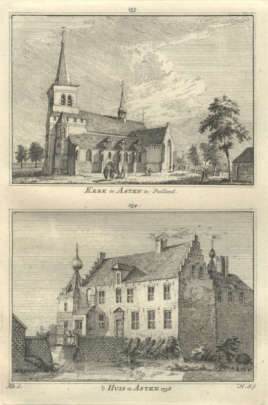 afbeelding van prent Kerk te Asten in Peelland; ´t Huis te Asten 1738 van H. Spilman naar J. de Beijer (Asten)
