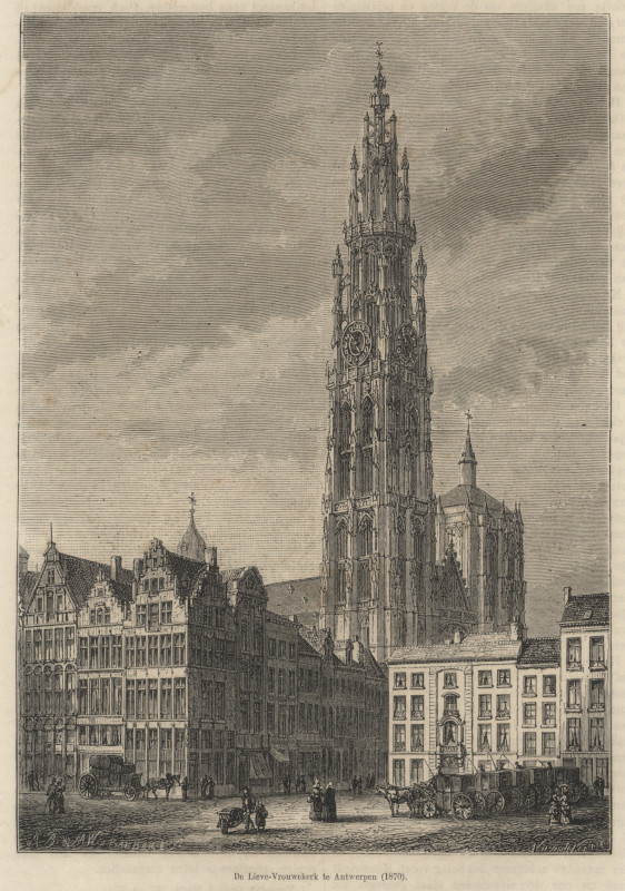 afbeelding van prent De Lieve-Vrouwekerk te Antwerpen (1870) van V. de Doncker, A. Barberes (Antwerpen)