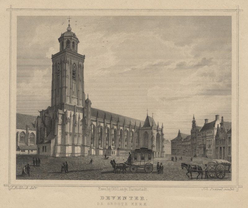 afbeelding van prent Deveter, de Groote Kerk. van J. Poppel, L. Rohbock (Deventer)
