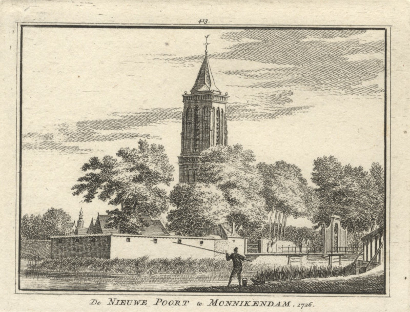 afbeelding van prent De Nieuwe Poort te Monnikendam, 1726 van H. Spilman, C. Pronk (Monnickendam)
