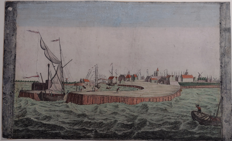 afbeelding van prent Haven van Harlingen, van de Zuiderzee te zien van Matthias de Sallieth (Harlingen)