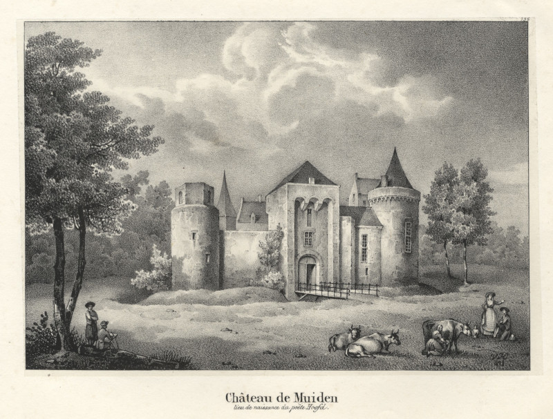 afbeelding van prent Château de Muiden, lieu de naissance du poête Hoofd van Jean-Louis van Hemelryck (Muiden)