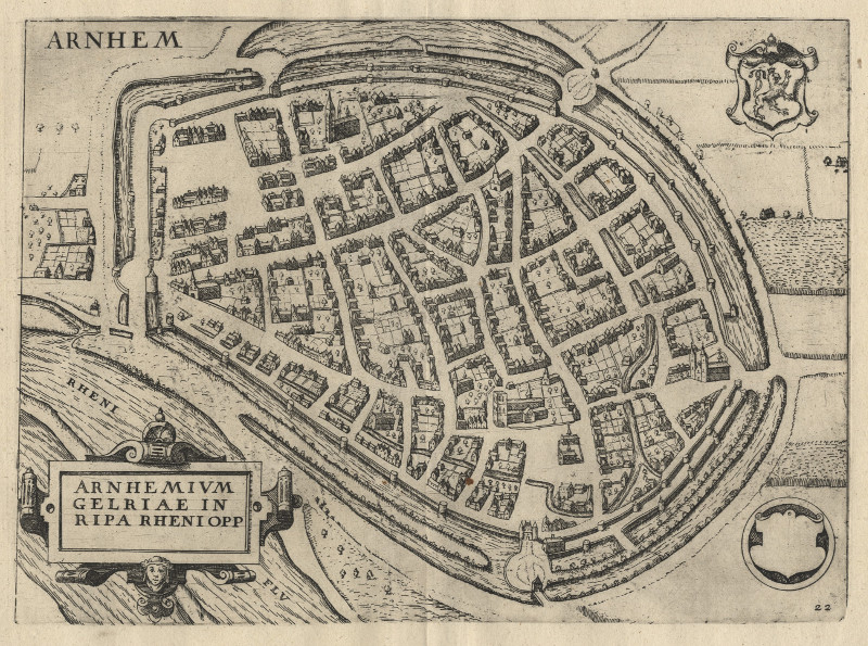 afbeelding van plattegrond Arnhemium Gelriae in Ripa Rheniopp van Ludovico Guicciardini (Arnhem)