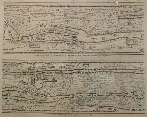 afbeelding van kaart Tabulae peutingeriana 5&6 van Segement 5 en 6 Papierformaat is 66 X 54 cm\r\nOp de kaart staa