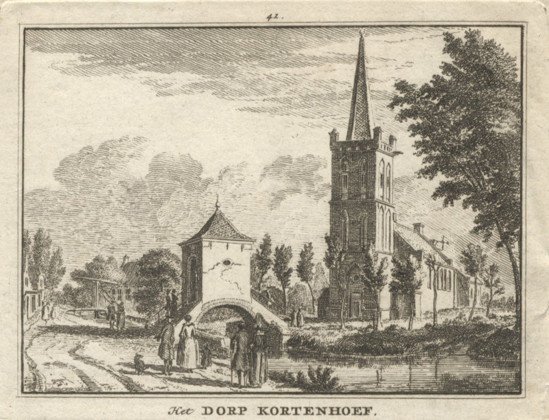 afbeelding van prent Het dorp Kortenhoef van H. Spilman naar J. de Beijer (Kortenhoef)