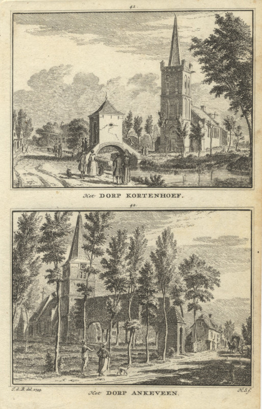 afbeelding van prent Het dorp Kortenhoef; Het dorp Ankeveen van H. Spilman naar J. de Beijer (Kortenhoef, Ankeveen)