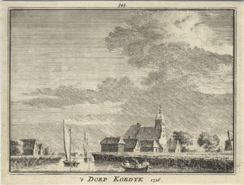 afbeelding van prent ´t Dorp Koedyk 1726 van H. Spilman, C. Pronk (Koedijk)