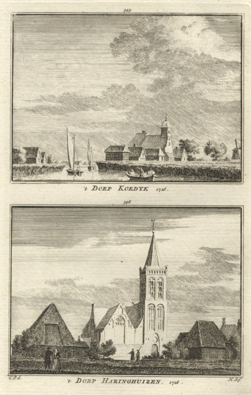 afbeelding van prent ´t Dorp Koedyk; ´t Dorp Haringhuizen. 1726 van H. Spilman, C. Pronk (Koedijk, Haringhuizen)