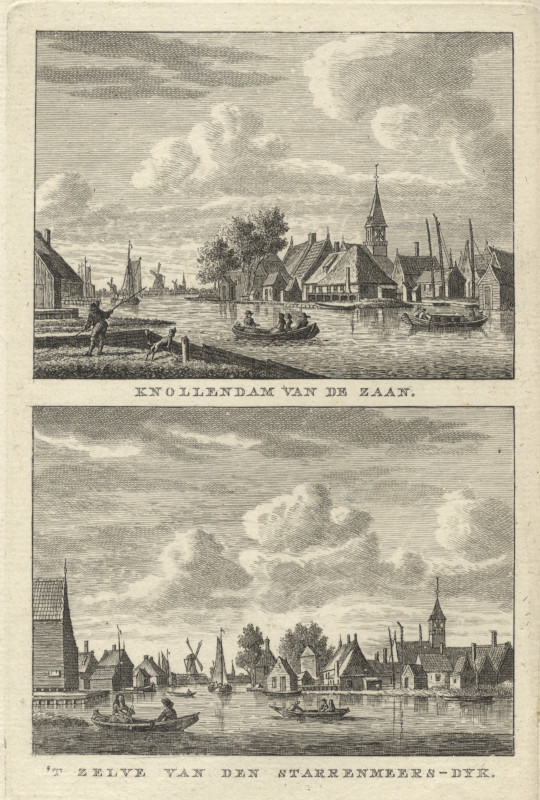 afbeelding van prent Knollendam van de Zaan; ´t Zelve van den Starrenmeers-Dyk van J.Bulthuis, C.F. Bendorp (Knollendam)
