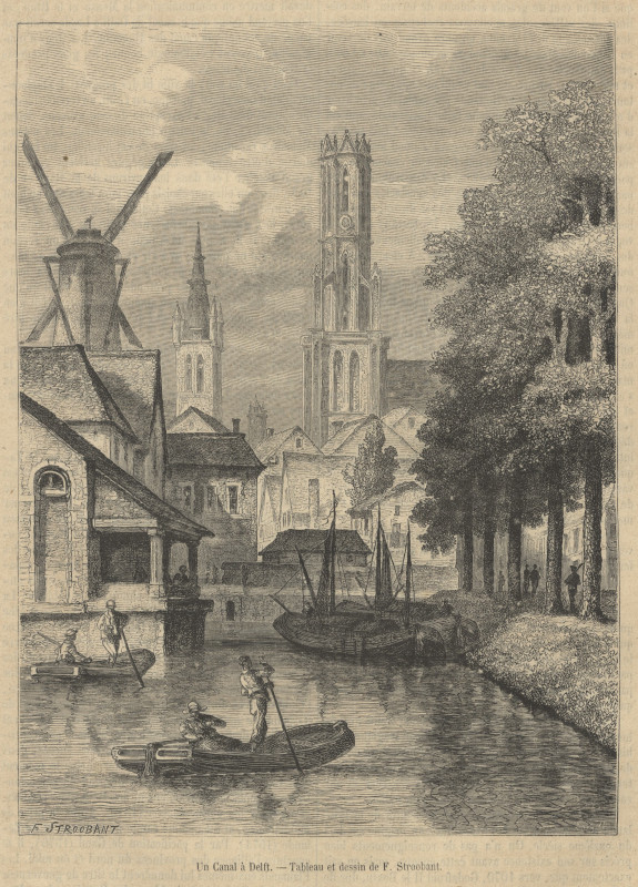 afbeelding van prent Un Canal à Delft van F. Stroobant (Delft)