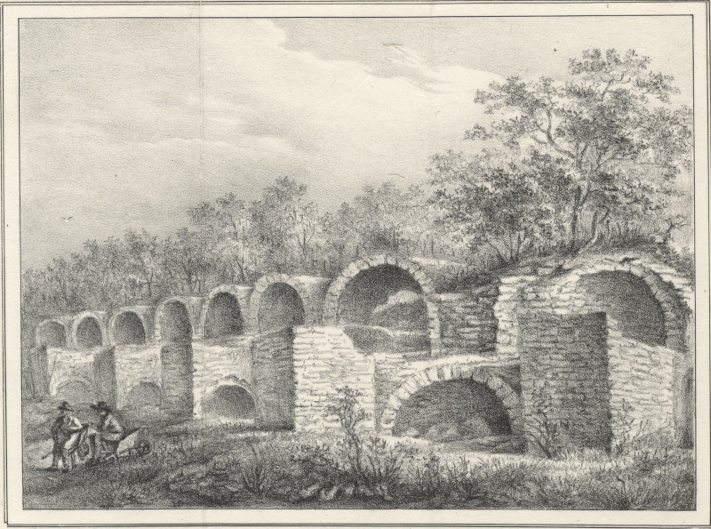 afbeelding van prent Binnenzijde der walmuur bij de Bagijnen waterpoort te Utrecht van N. v.d. Monde, P.W. v.d. Weijer (Utrecht)