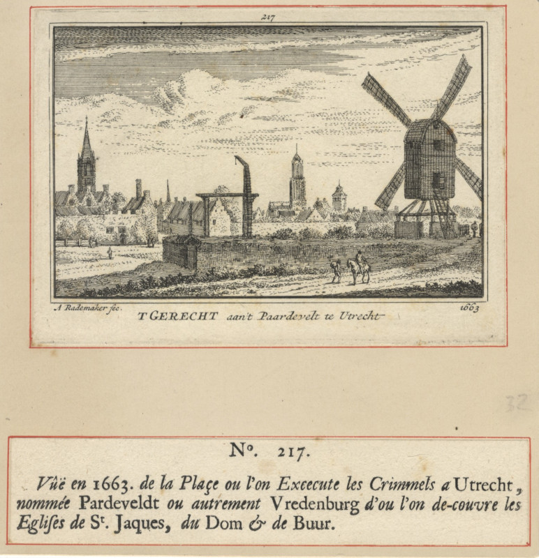 afbeelding van prent ´t Gerecht aan ´t Paardevelt te Utrecht, 1663 van A. Rademaker (Utrecht)