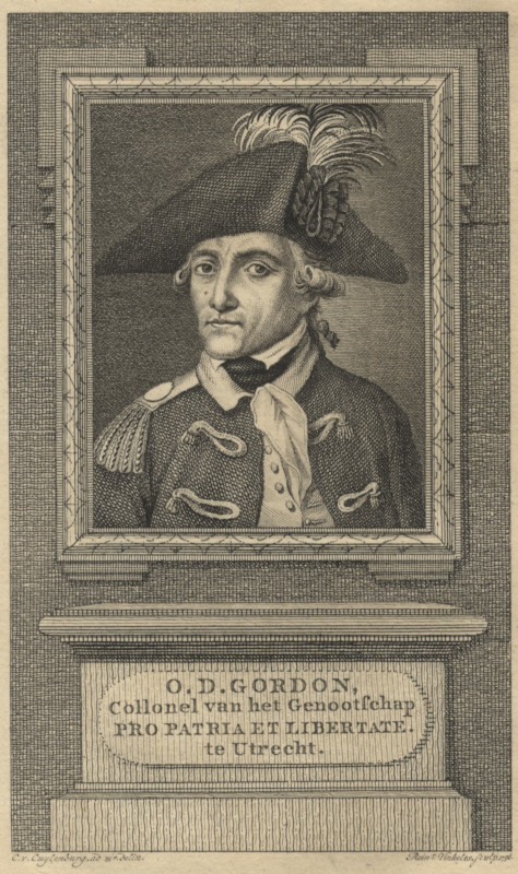 afbeelding van prent O.D. Gordon, Collonel van het Genootschap Pro Patria et Libertate, te Utrecht van R. Vinkeles, C. van Cuylenburg