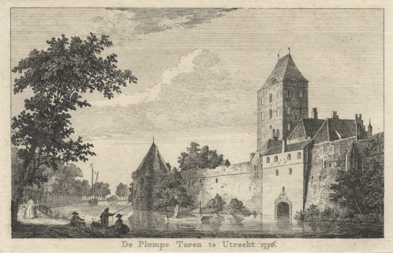 afbeelding van prent De Plompe Toren te Utrecht 1756 van P. van Liender (Utrecht)