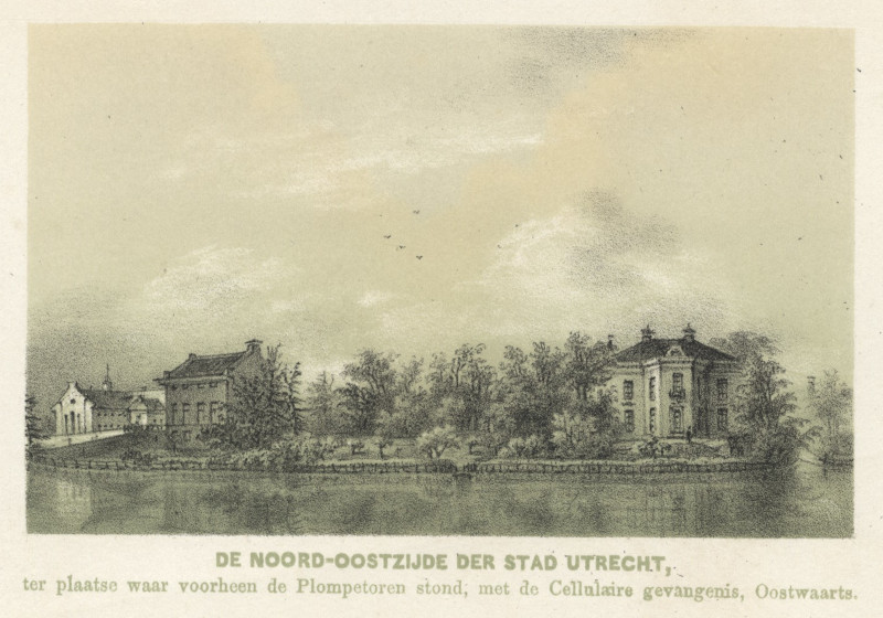 afbeelding van prent De Noord-Oostzijde der stad Utrecht, ter plaatse waar voorheen de Plompetoren stond.. van nn (Utrecht)