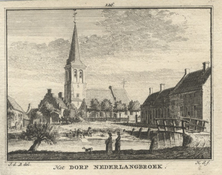 afbeelding van prent Het Dorp Nederlangbroek van H. Spilman naar J. de Beijer (Langbroek)