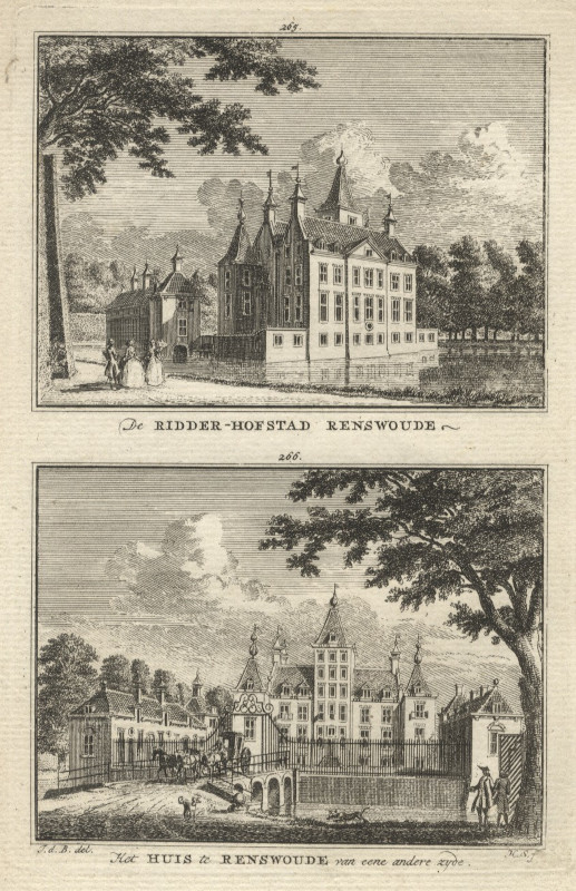 afbeelding van prent De Ridder-Hofstad Renswoude, Het Huis te Renswoude van eene anders zyde van H. Spilman naar J. de Beijer (Renswoude)