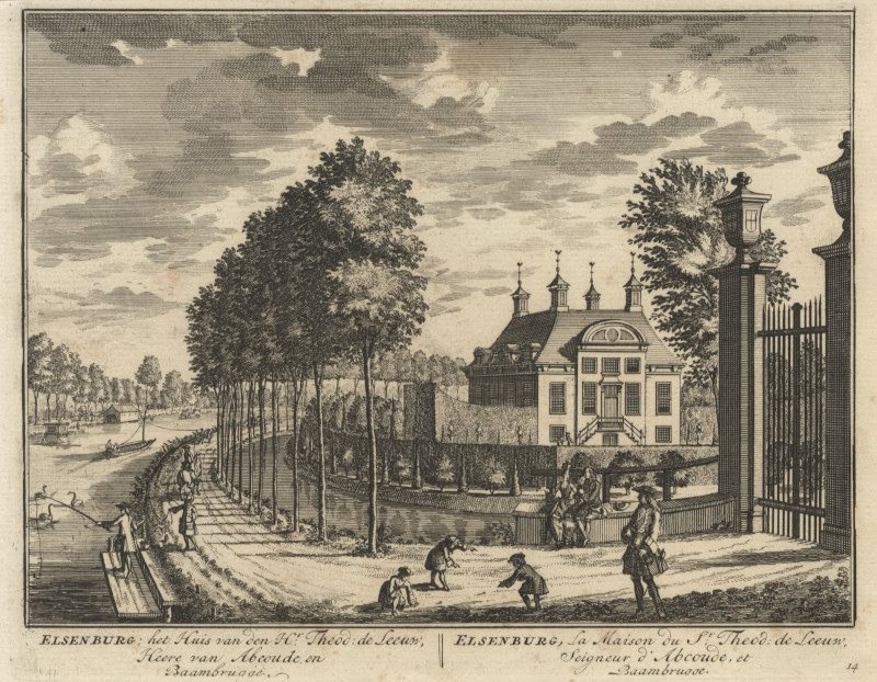 afbeelding van prent Elsenburg: het Huis van den Hr. Theod. de Leeuw, Heere van Abcoude en Baambrugge van D. Stoopendaal (Maarssen)