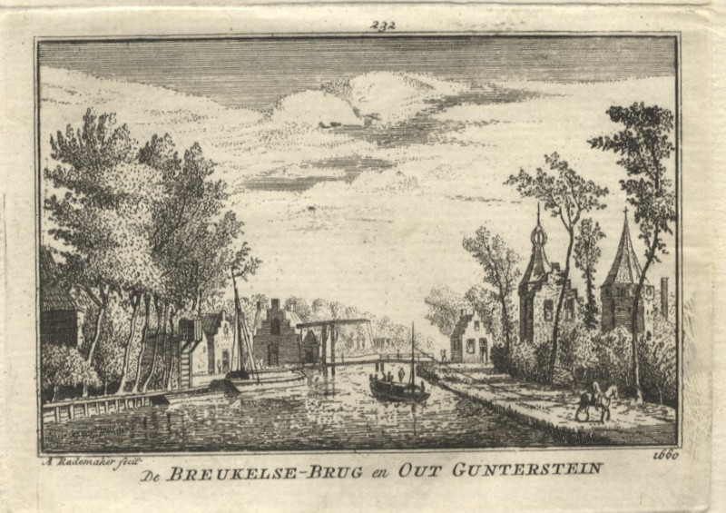 afbeelding van prent De Breukelse-Brug en Out Gunterstein van A. Rademaker (Breukelen)