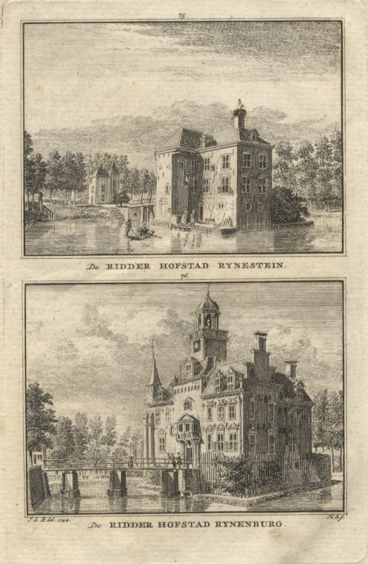 afbeelding van prent De Ridder Hofstad Rynestein; De Ridder Hofstad Rynenburg van H. Spilman naar J. de Beijer (Cothen, Utrecht)