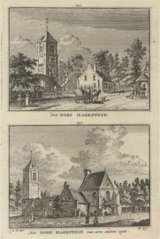 afbeelding van prent Het dorp Hagestein; het dorp Hagestein van eene andere zyde van H. Spilman naar J. de Beijer (Hagestein)