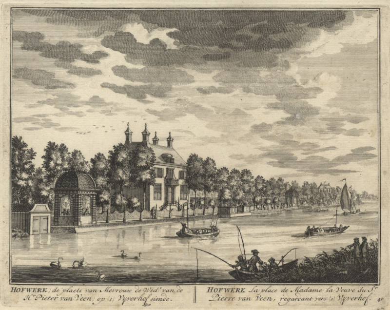 afbeelding van prent Hofwerk; de ´plaets´ van Mevrouw de Wed. van de Hr Pieter van Veen; op Vyverhof siende van D. Stoopendaal (Breukelen)