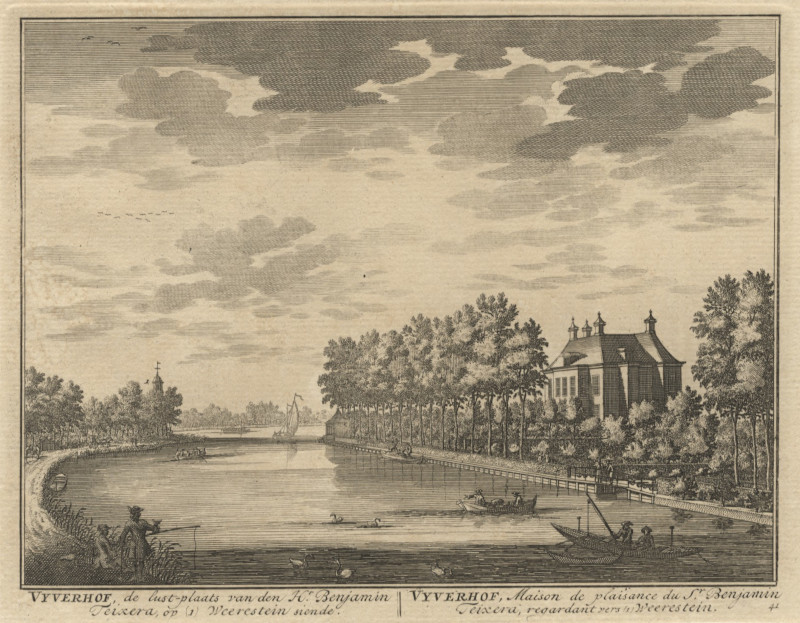 afbeelding van prent Vyverhof, de lust-plaats van den Hr. Benjamin Teixera, op Weerestein siende van D. Stoopendaal (Loenen aan de Vecht)