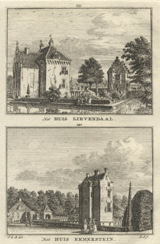 afbeelding van prent Het Huis Lievendaal; Het Huis Remerstein van H. Spilman naar J. de Beijer (Rhenen)