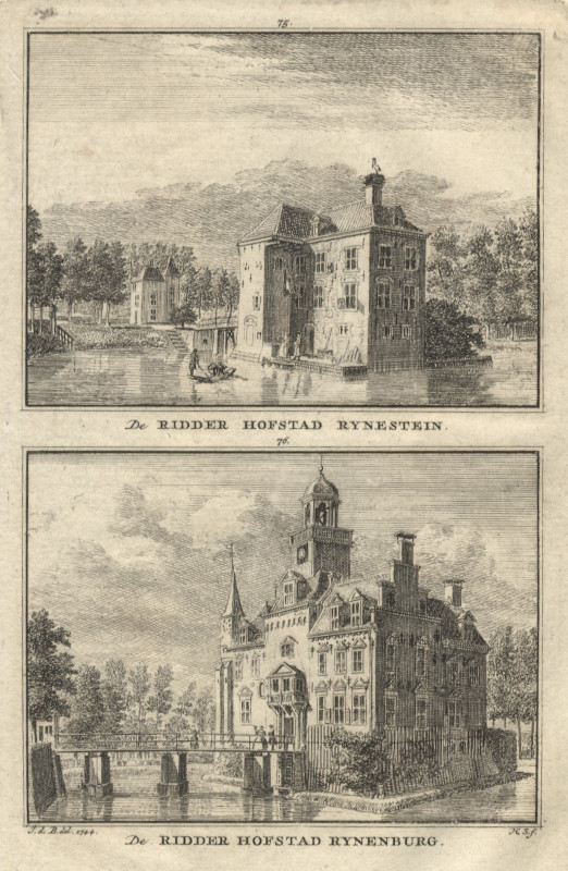 afbeelding van prent De Ridder Hofstad Rynestein; De Ridder Hofstad Rynenburg van H. Spilman naar J. de Beijer (Jutphaas)