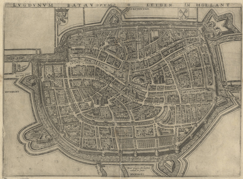 afbeelding van plattegrond Lugdunum Batavorum, Leyden in Hollant van L. Guicciardini (Leiden)