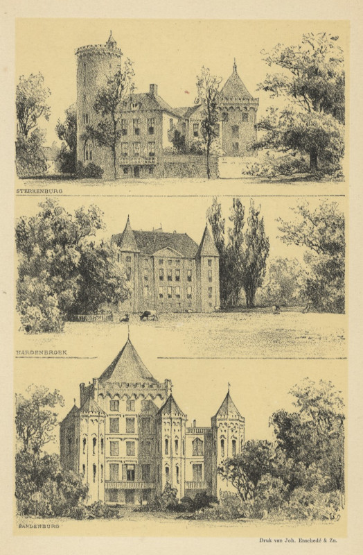 afbeelding van prent Sterkenburg, Hardenbroek, Sandenburg van Joh. Enschede en Zn.  (Driebergen-Rijsenburg)