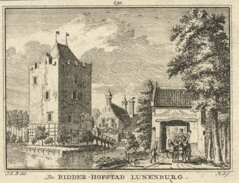 afbeelding van prent De Ridder-Hofstad Lunenburg van H. Spilman naar J. de Beijer (Langbroek)