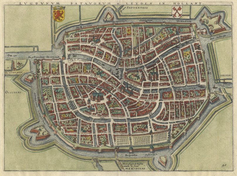 afbeelding van plattegrond Lugdunum Batavorum, Leyden in Hollant van L. Guicciardini (Leiden)