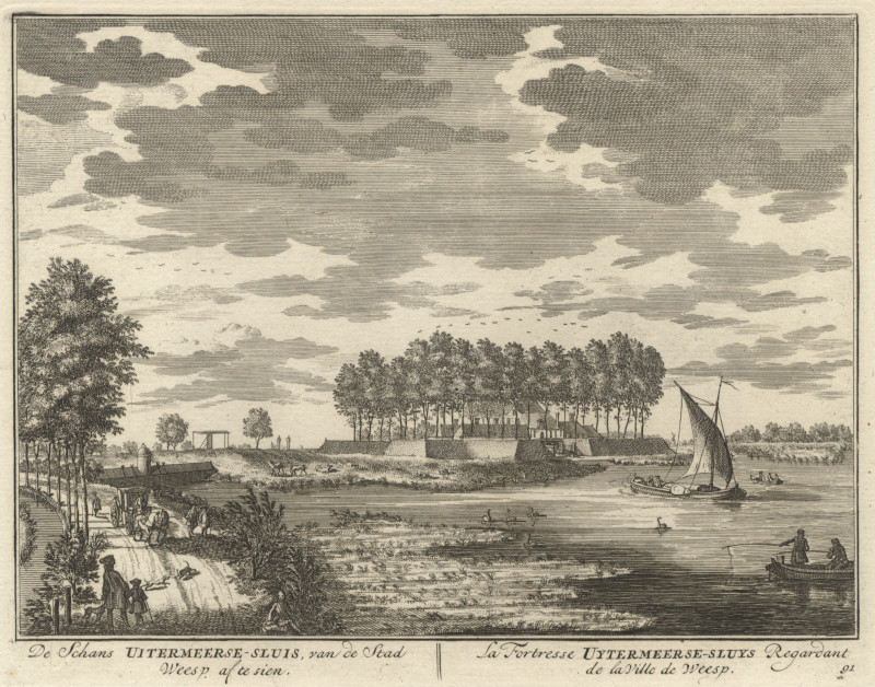 afbeelding van prent De Schans Uitermeerse-Sluis, van de Stad Weesp af te sien van D. Stoopendaal (Weesp)