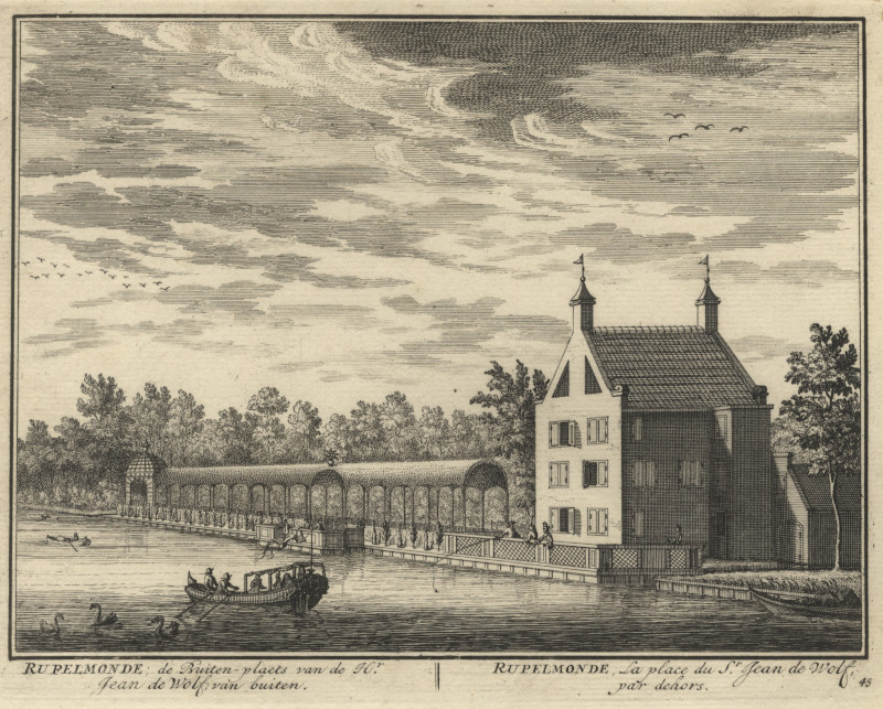 afbeelding van prent Rupelmonde; de Buiten-plaets van de Hr.Jean de Wolf; van buiten van D. Stoopendaal (Nieuwersluis)