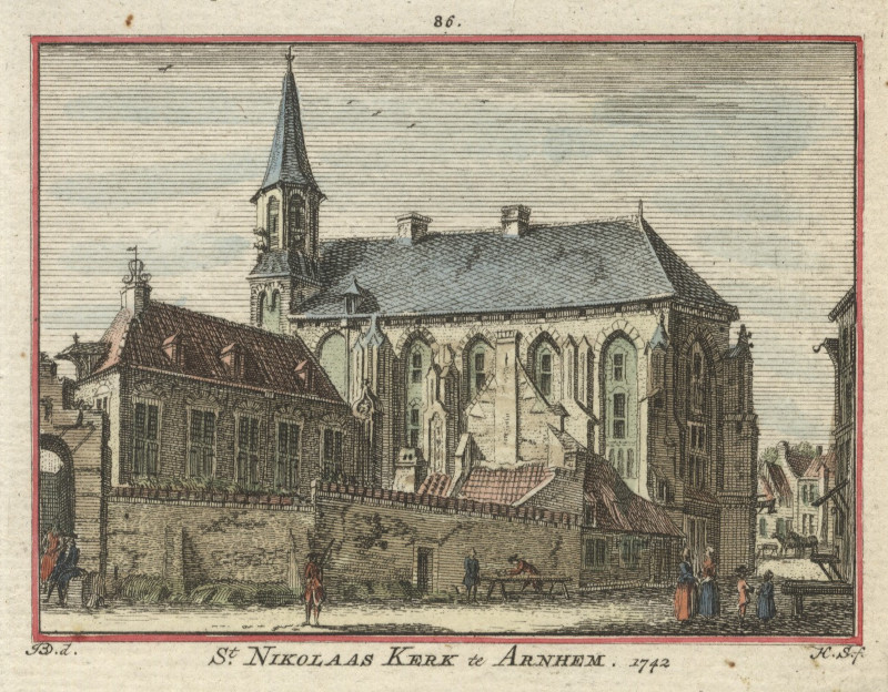 afbeelding van prent St. Nikolaas Kerk te Arnhem; 1742 van H. Spilman naar J. de Beijer (Arnhem)