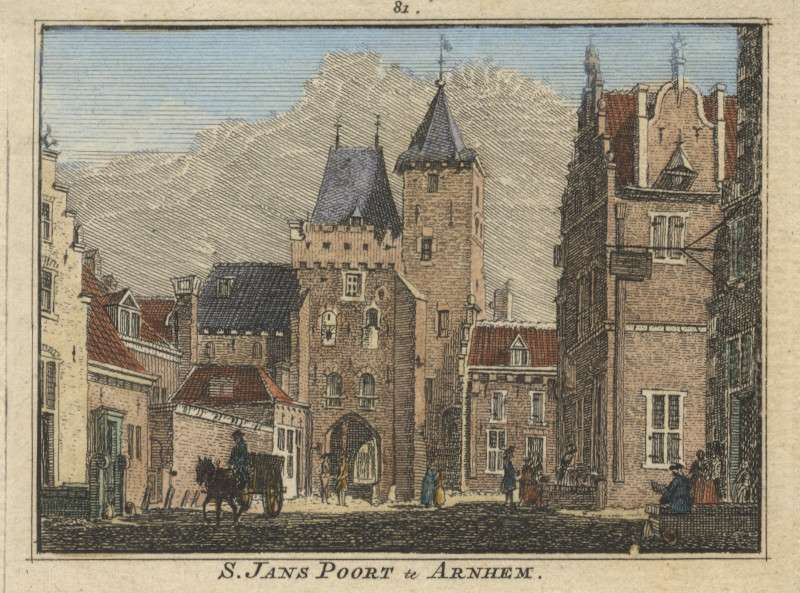 afbeelding van prent S. Jans Poort te Arnhem van H. Spilman naar J. de Beijer (Arnhem)