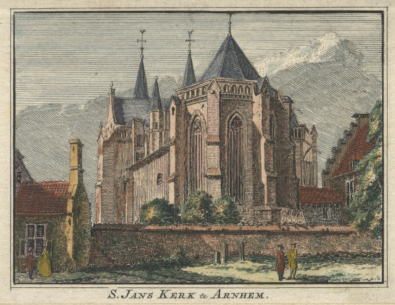 afbeelding van prent S. Jans Kerk te Arnhem van H. Spilman naar J. de Beijer (Arnhem)