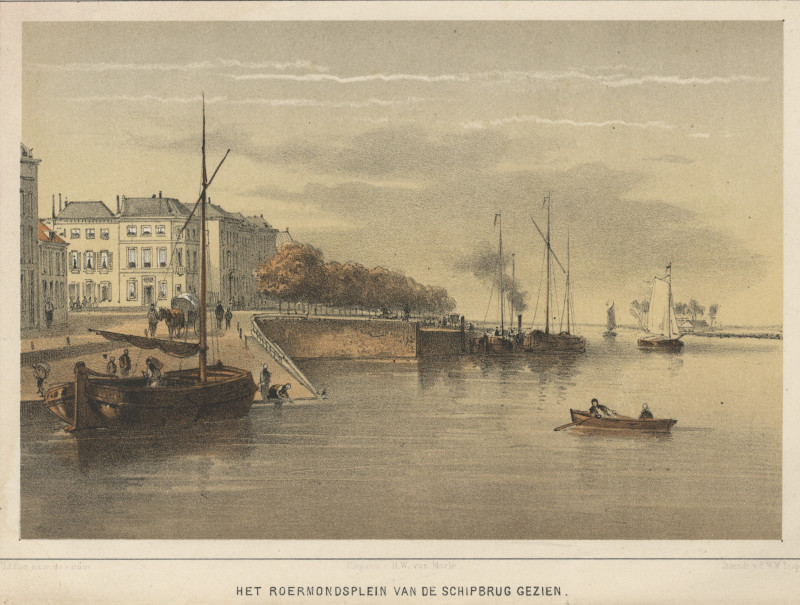 afbeelding van prent Het Roermondsplein van de Schipbrug gezien van G.J. Bos, P.W.M. Trap (Arnhem)