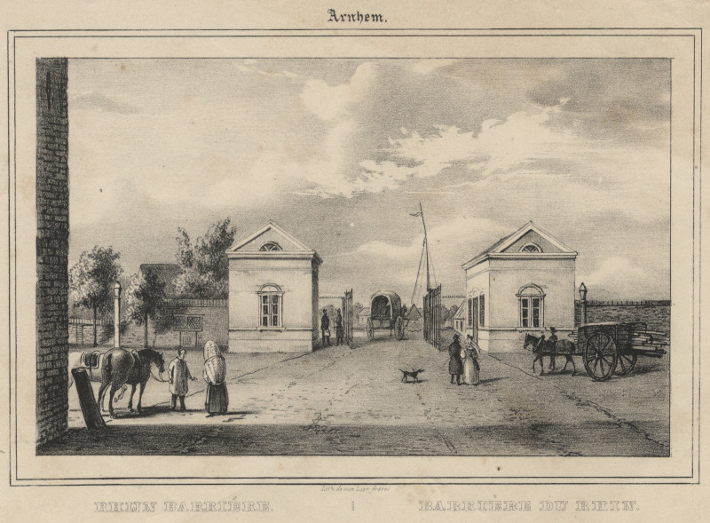 afbeelding van prent Arnhem. Rhijn Barriére, Barrière du Rhin van Gebr. van Lier (Arnhem)