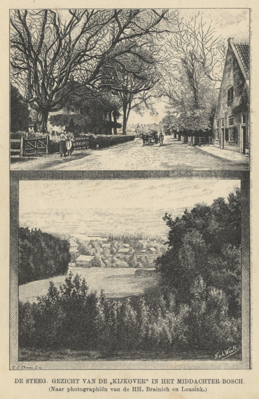 afbeelding van prent De Steeg. Gezicht van de Kijkover in het Middachter-Bosch van N. v.d. Waals (De Steeg, Rheden)
