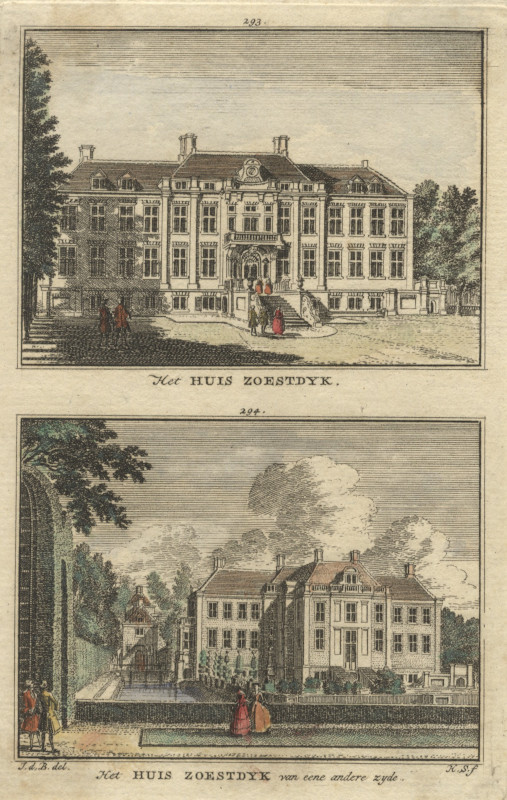afbeelding van prent het Huis Zoestdyk; Het Huis Zoestdyk van eene andere zyde van H. Spilman naar J. de Beijer (Baarn)