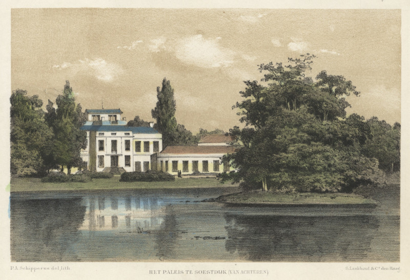 afbeelding van prent Het paleis te Soestdijk (van achteren) van P.A. Schipperus (Baarn)
