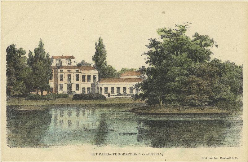 afbeelding van prent Het paleis te Soestdijk (van achteren) van P.A. Schipperus (Baarn)