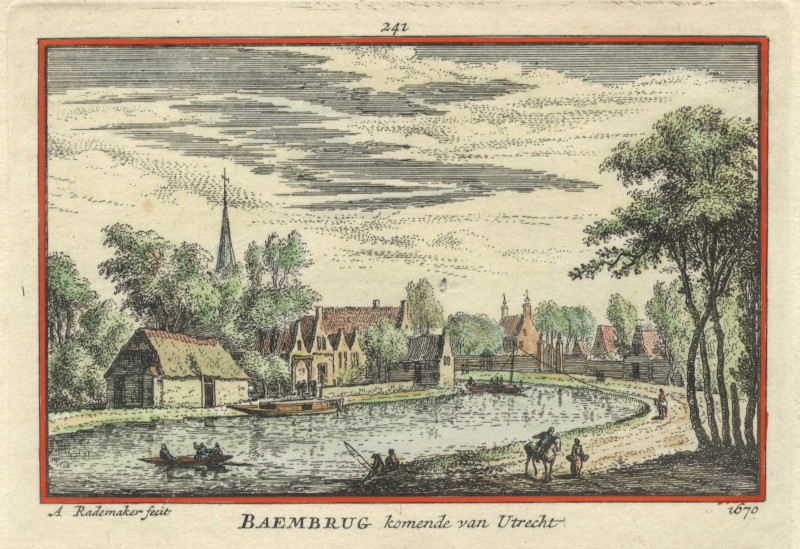 afbeelding van prent Baembrug komende van Utrecht van A. Rademaker (Baambrugge)