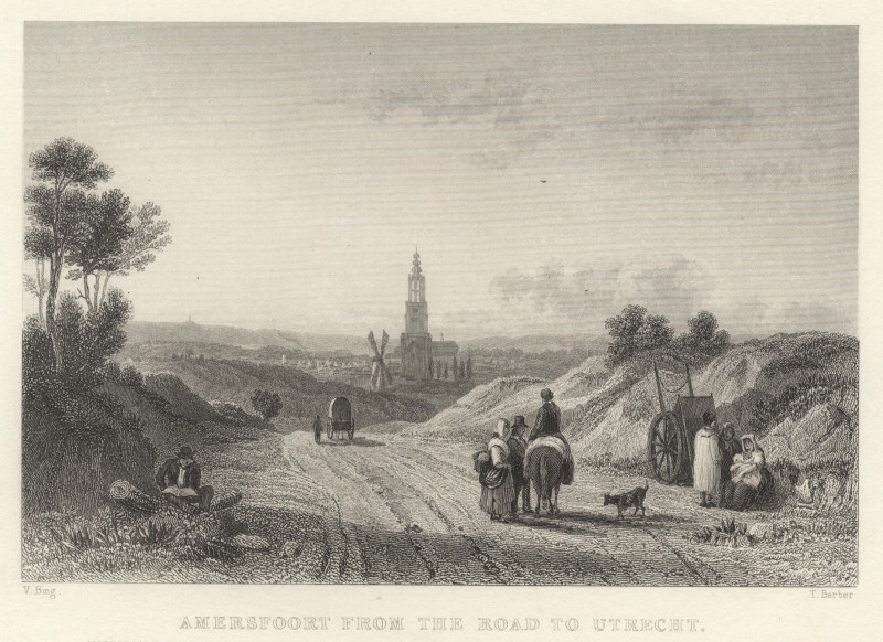 afbeelding van prent Amersfoort from the road to Utrecht van T. Barber, V. Bing (Amersfoort)