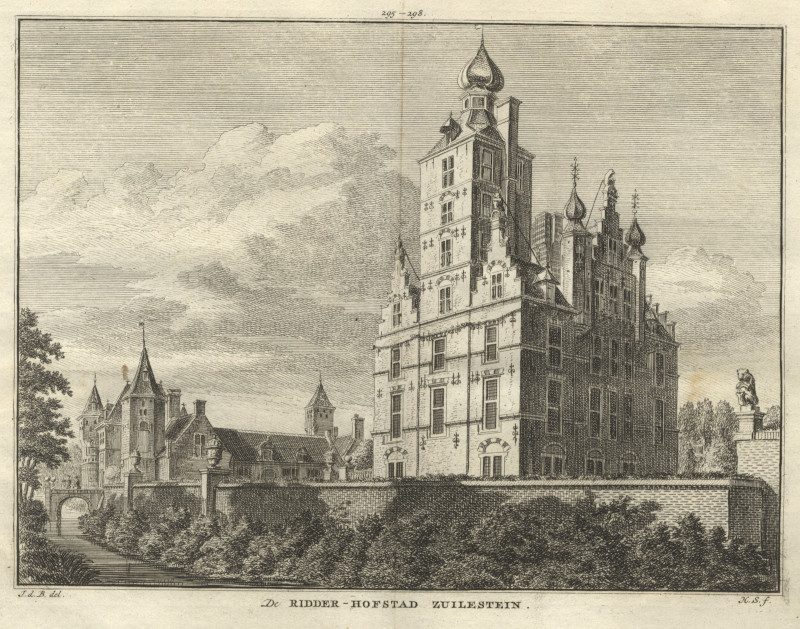 afbeelding van prent De Ridder-Hofstad Zuilestein van H. Spilman naar J. de Beijer (Amerongen)