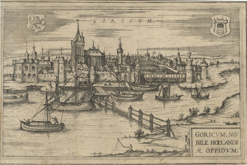 afbeelding van prent Goricum, Nobile Hollandiae Oppidum van F. Hogenberg (Gorinchem)